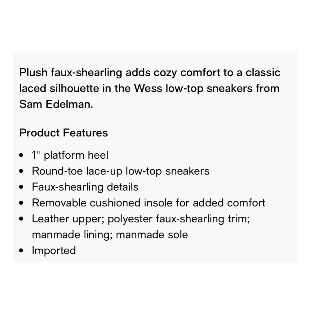 SAM EDELMAN Wess Sneaker Women 10 White Leather Faux Shearling Platform Low Top - Picture 12 of 13